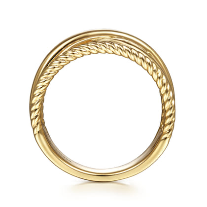 14K Yellow Gold Twisted and Plain Criss Cross Ring