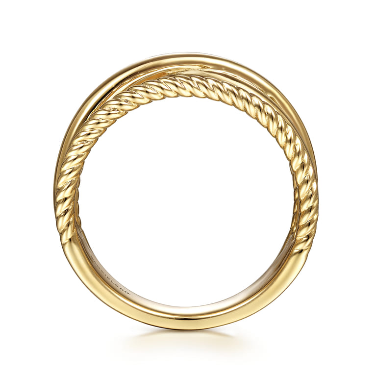 14K Yellow Gold Twisted and Plain Criss Cross Ring - Shot 2