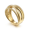 14K Yellow Gold Twisted and Plain Criss Cross Ring