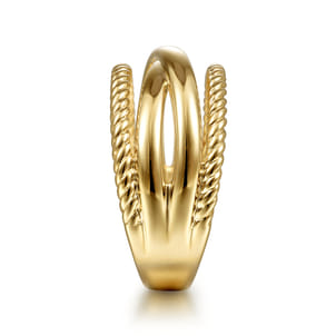 14K Yellow Gold Twisted and Plain Criss Cross Ring