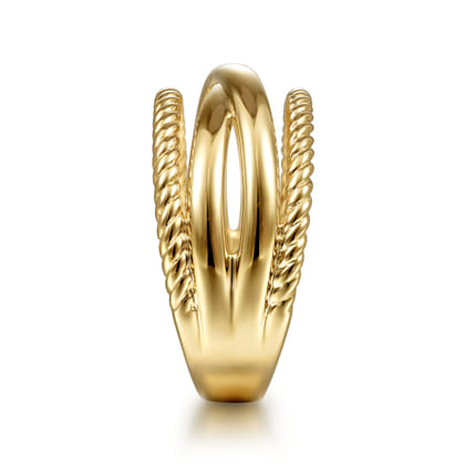 14K Yellow Gold Twisted and Plain Criss Cross Ring