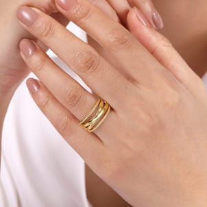 14K Yellow Gold Twisted and Plain Criss Cross Ring