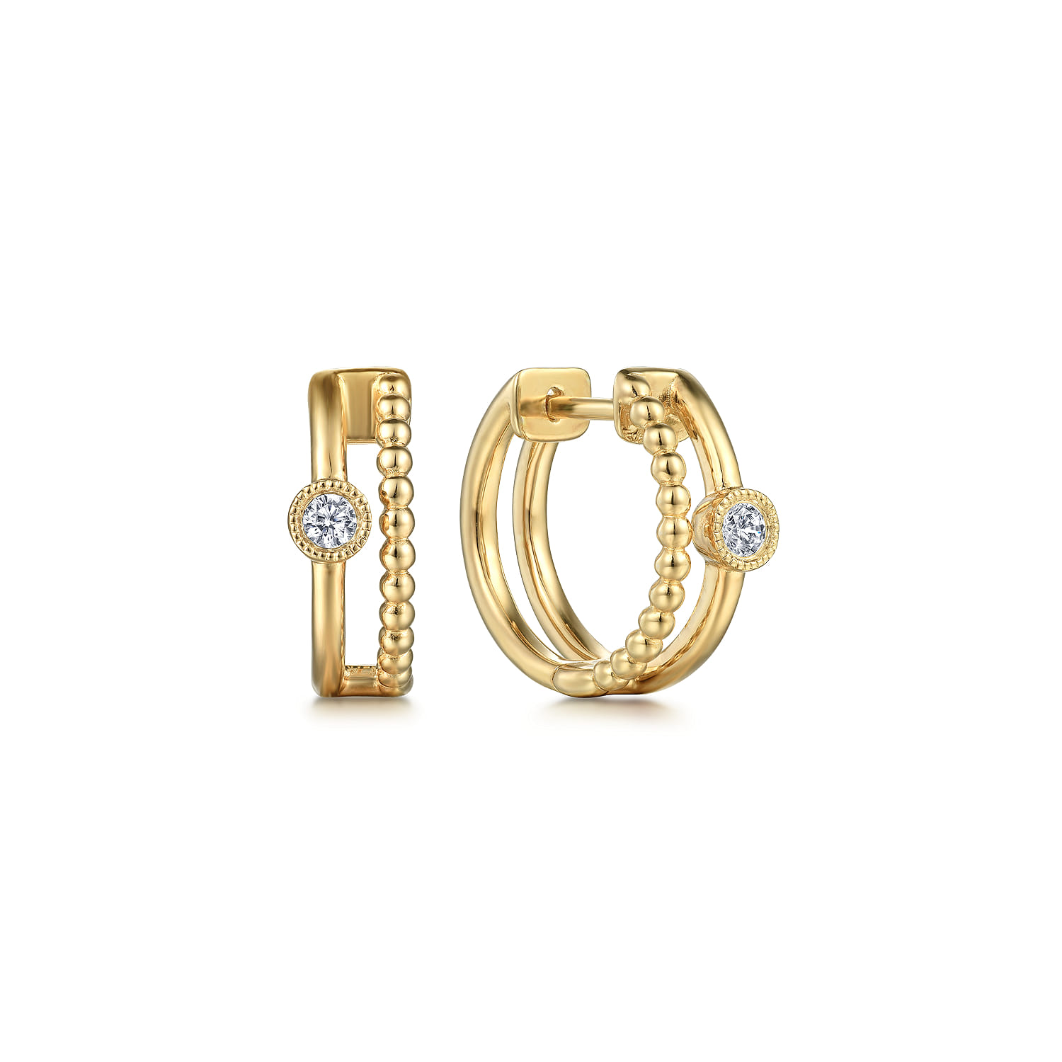 14K Yellow Gold Two Row Diamond Bujukan Huggies - 0.08 ct - Shot 1