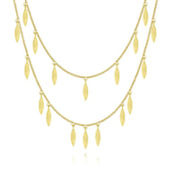 14K Yellow Gold Two Strand Necklace with Marquise Shape Drops