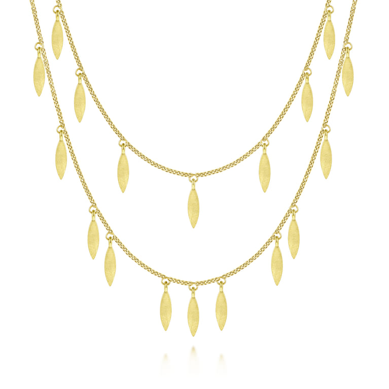 14K Yellow Gold Two Strand Necklace with Marquise Shape Drops - Shot 1