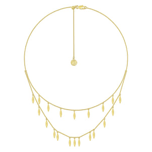 14K Yellow Gold Two Strand Necklace with Marquise Shape Drops