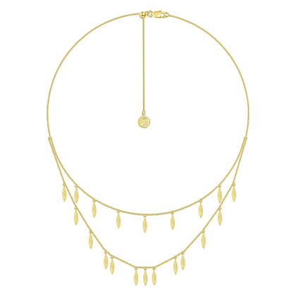 14K Yellow Gold Two Strand Necklace with Marquise Shape Drops