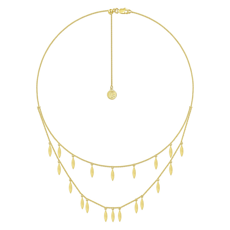 14K Yellow Gold Two Strand Necklace with Marquise Shape Drops - Shot 2
