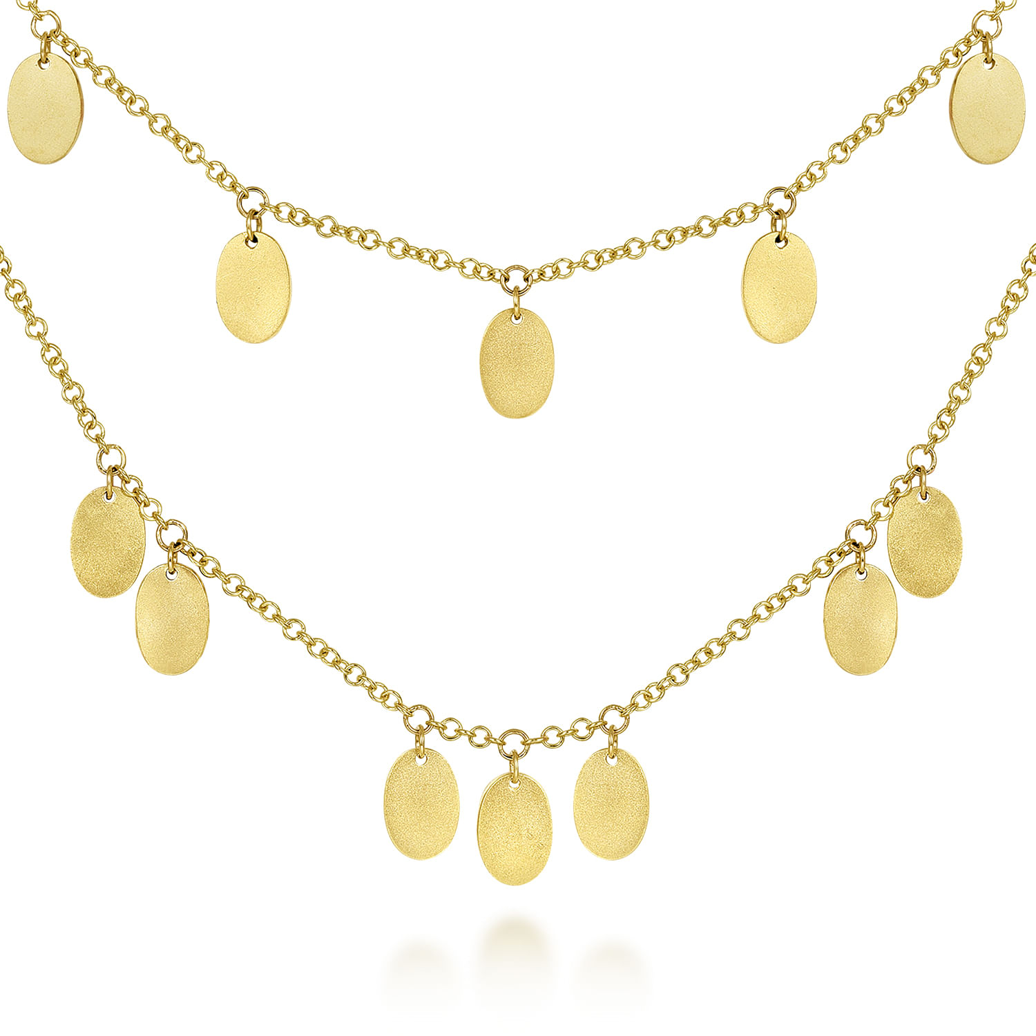 14K Yellow Gold Two Strand Necklace with Oval Shape Drops