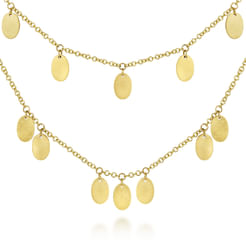 14K Yellow Gold Two Strand Necklace with Oval Shape Drops