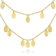 14K Yellow Gold Two Strand Necklace with Oval Shape Drops