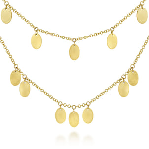 14K Yellow Gold Two Strand Necklace with Oval Shape Drops