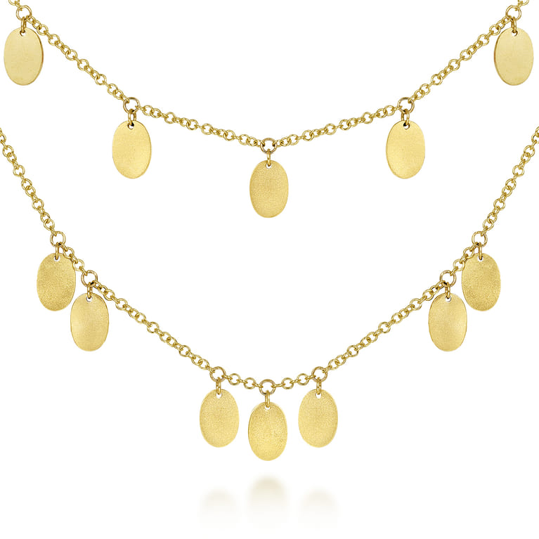 14K Yellow Gold Two Strand Necklace with Oval Shape Drops - Shot 1