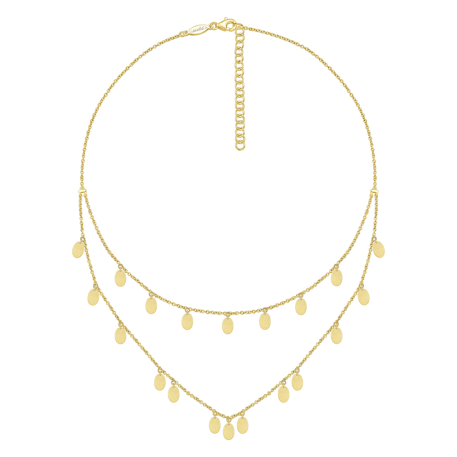 14K Yellow Gold Two Strand Necklace with Oval Shape Drops