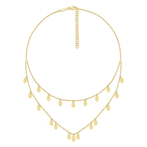 14K Yellow Gold Two Strand Necklace with Oval Shape Drops