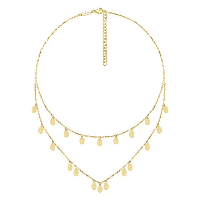 14K Yellow Gold Two Strand Necklace with Oval Shape Drops - Shot 2