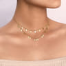 14K Yellow Gold Two Strand Necklace with Oval Shape Drops