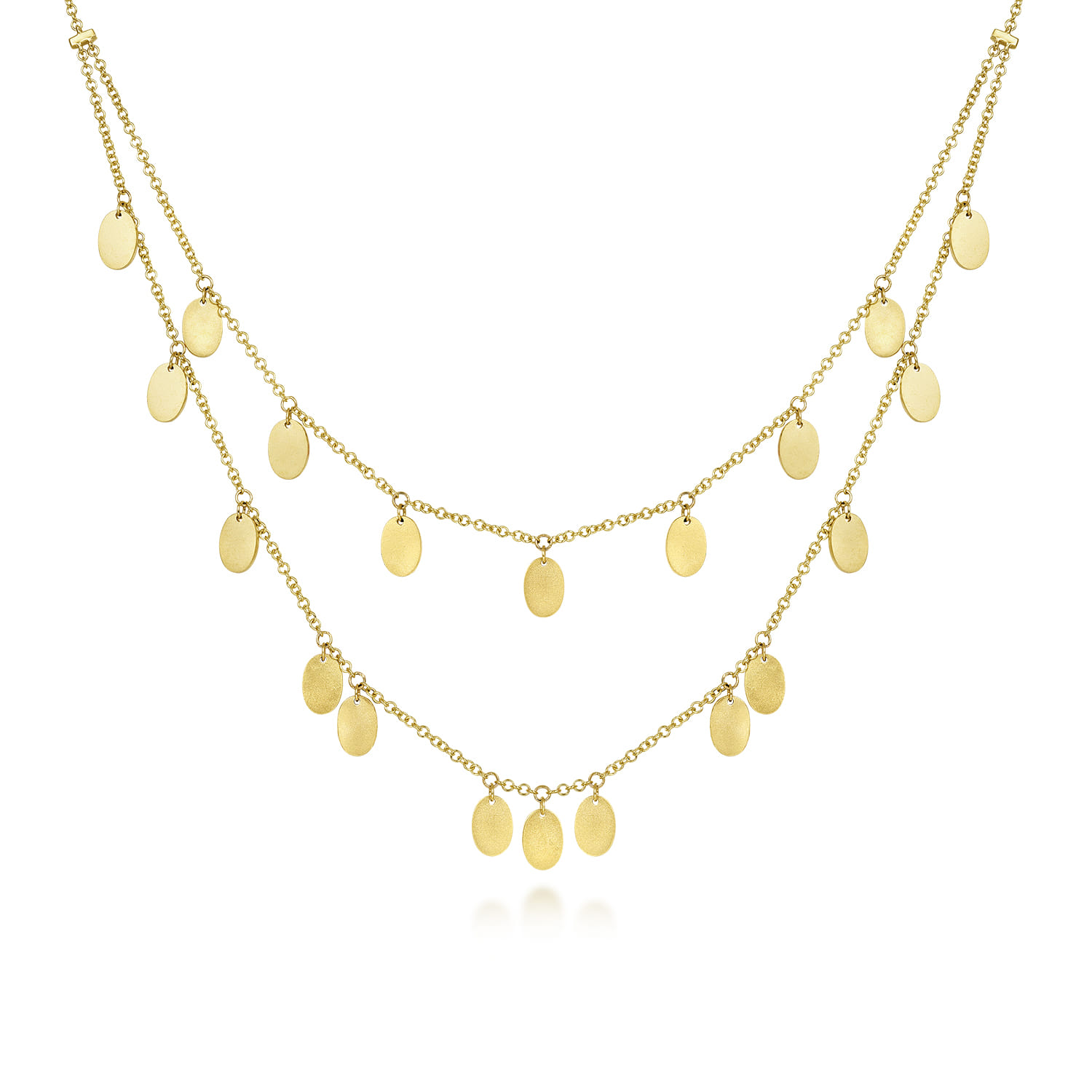 14K Yellow Gold Two Strand Necklace with Oval Shape Drops