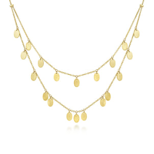 14K Yellow Gold Two Strand Necklace with Oval Shape Drops