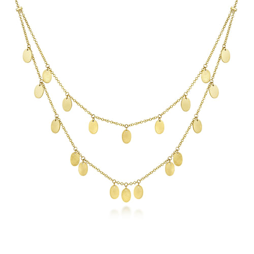 14K Yellow Gold Two Strand Necklace with Oval Shape Drops - Shot 4