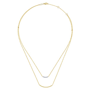 14K Yellow Gold Two Strand Twisted and Diamond Bar Necklace