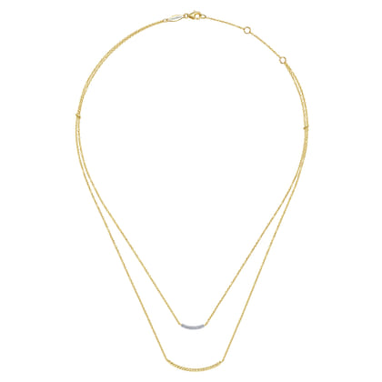 14K Yellow Gold Two Strand Twisted and Diamond Bar Necklace