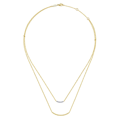 14K Yellow Gold Two Strand Twisted and Diamond Bar Necklace - 0.07 ct - Shot 2