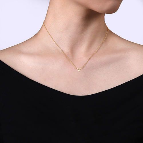 14K Yellow Gold V Initial Necklace - Shot 3