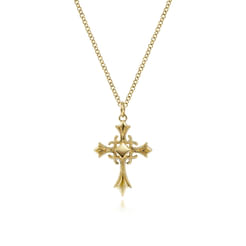 14K Yellow Gold Vintage Inspired Cross Pendant Necklace