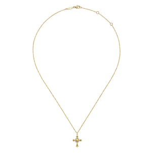14K Yellow Gold Vintage Inspired Cross Pendant Necklace