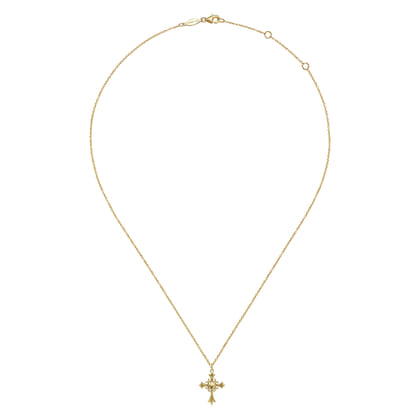 14K Yellow Gold Vintage Inspired Cross Pendant Necklace