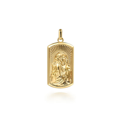 14K Yellow Gold Virgin Mary   Jesus Men's Pendant