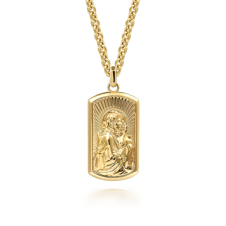 14K Yellow Gold Virgin Mary  Jesus Men's Pendant - Shot 3