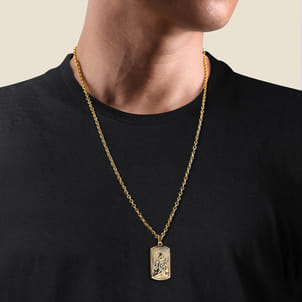 14K Yellow Gold Virgin Mary  Jesus Men's Pendant