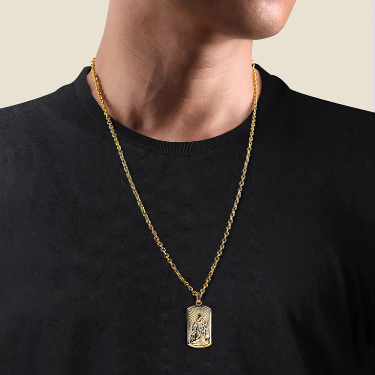 14K Yellow Gold Virgin Mary  Jesus Men's Pendant - Shot 4