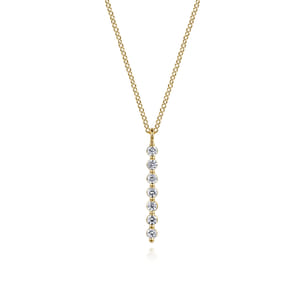 14K Yellow Gold White Sapphire Bar Necklace