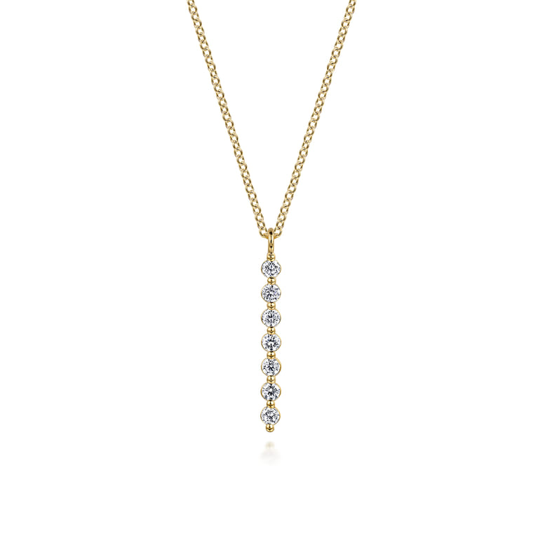 14K Yellow Gold White Sapphire Bar Necklace - Shot 1