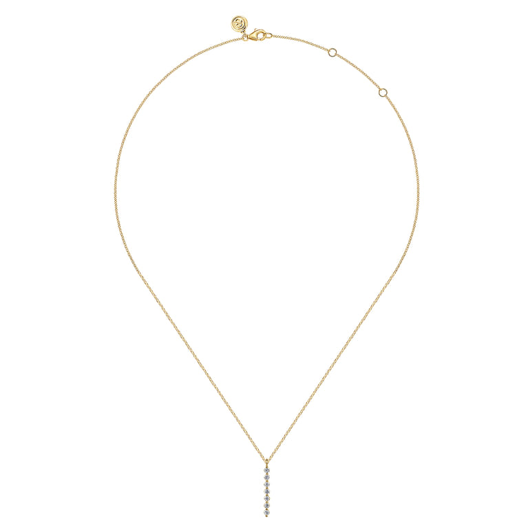 14K Yellow Gold White Sapphire Bar Necklace - Shot 2