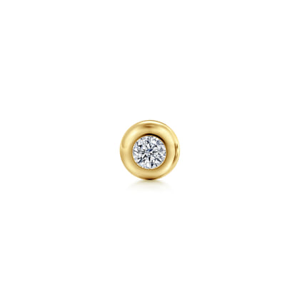 14K Yellow Gold White Sapphire Bezel Set Flat Back Stud Single Earring
