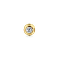 14K Yellow Gold White Sapphire Bezel Set Single Flatback Stud Earring