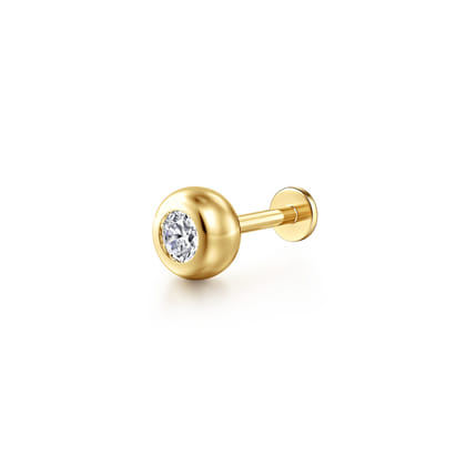 14K Yellow Gold White Sapphire Bezel Set Single Flatback Stud Earring