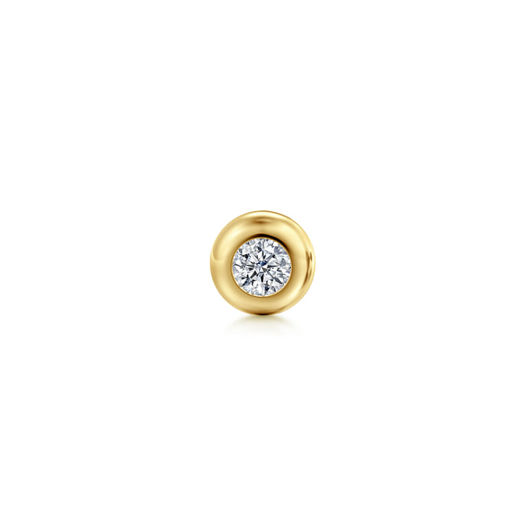 14K Yellow Gold White Sapphire Bezel Set Single Flatback Stud Earring - Shot 1