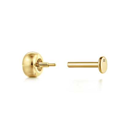 14K Yellow Gold White Sapphire Bezel Set Single Flatback Stud Earring