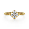 14K Yellow Gold White Sapphire Cluster Clover and Bujukan Bead Stackable Ring