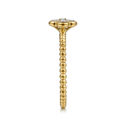 14K Yellow Gold White Sapphire Cluster Clover and Bujukan Bead Stackable Ring