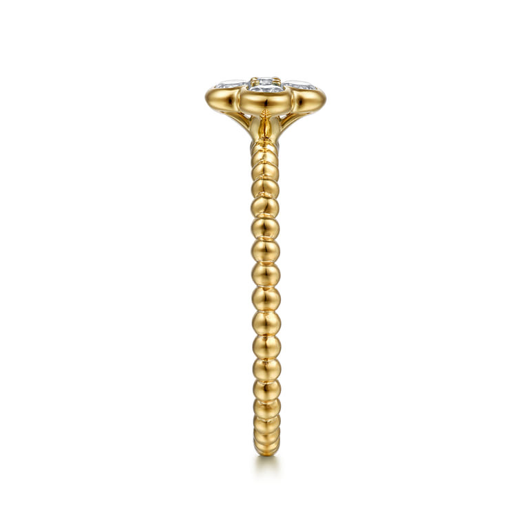 14K Yellow Gold White Sapphire Cluster Clover and Bujukan Bead Stackable Ring - Shot 4