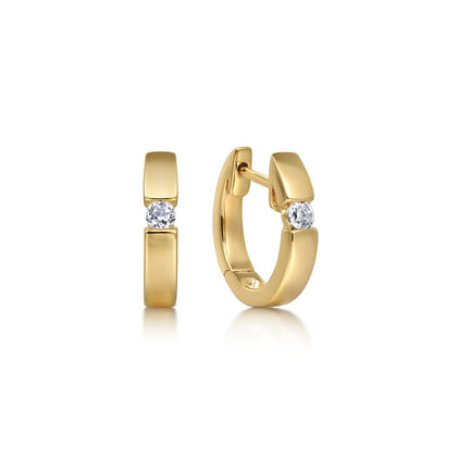 14K Yellow Gold White Sapphire Huggie Earrings in Size 15mm