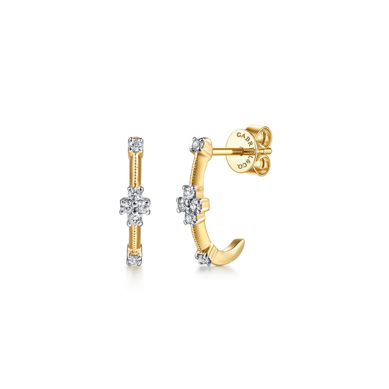 14K Yellow Gold White Sapphire J Hoop Earrings - Shot 1