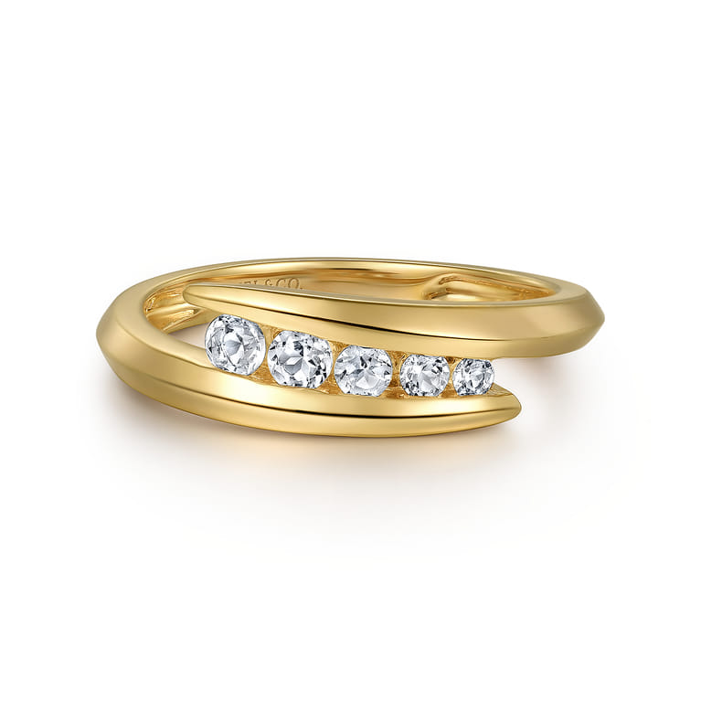 14K Yellow Gold White Sapphire Ladies Ring - Shot 1