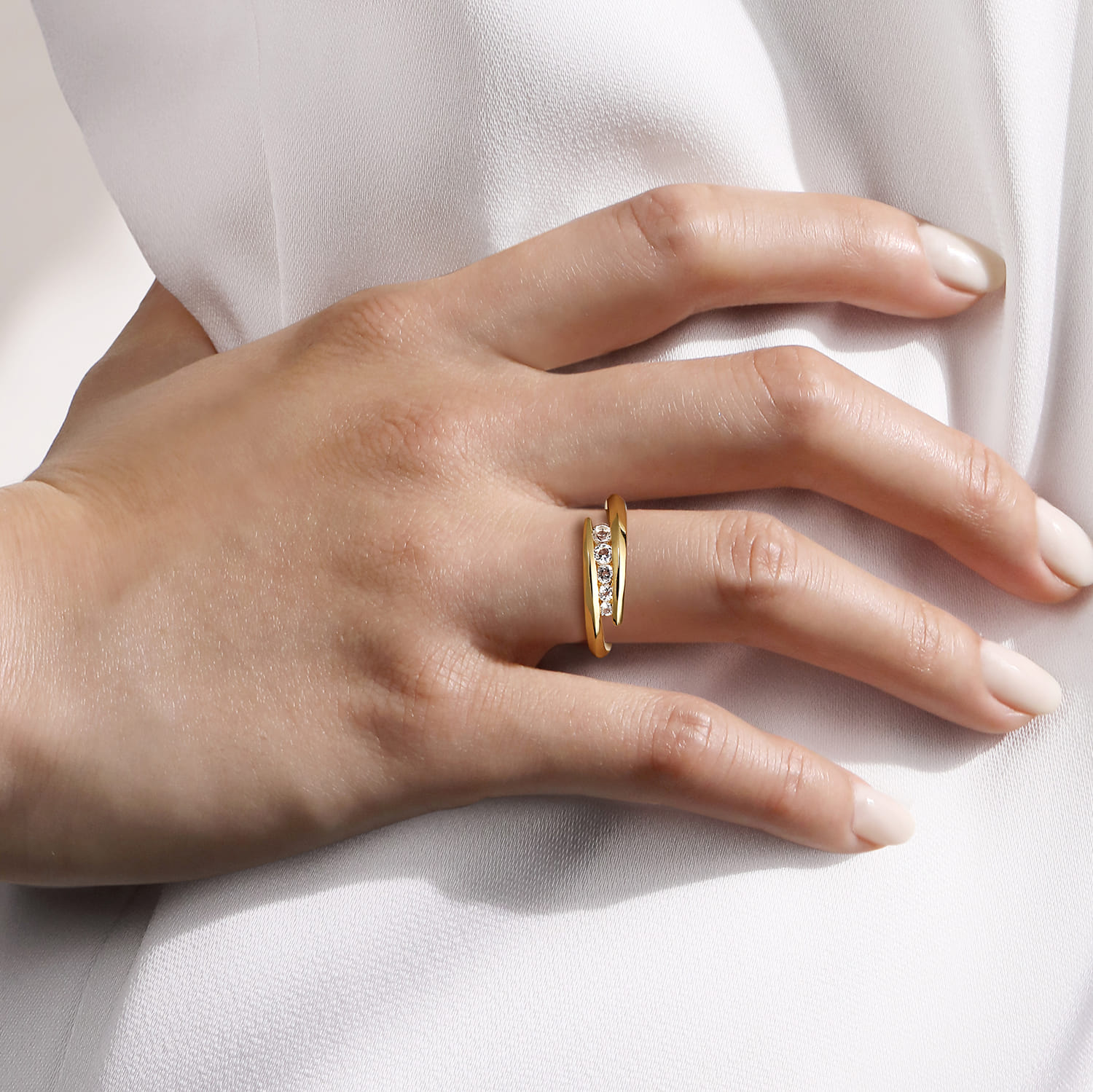 14K Yellow Gold White Sapphire Ladies Ring - Shot 5